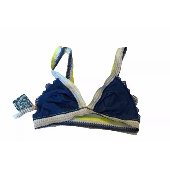 Free People Colorblock Lace Mika Bralette Bra Blue Jean Baby Combo Size S - Picture 6 of 6